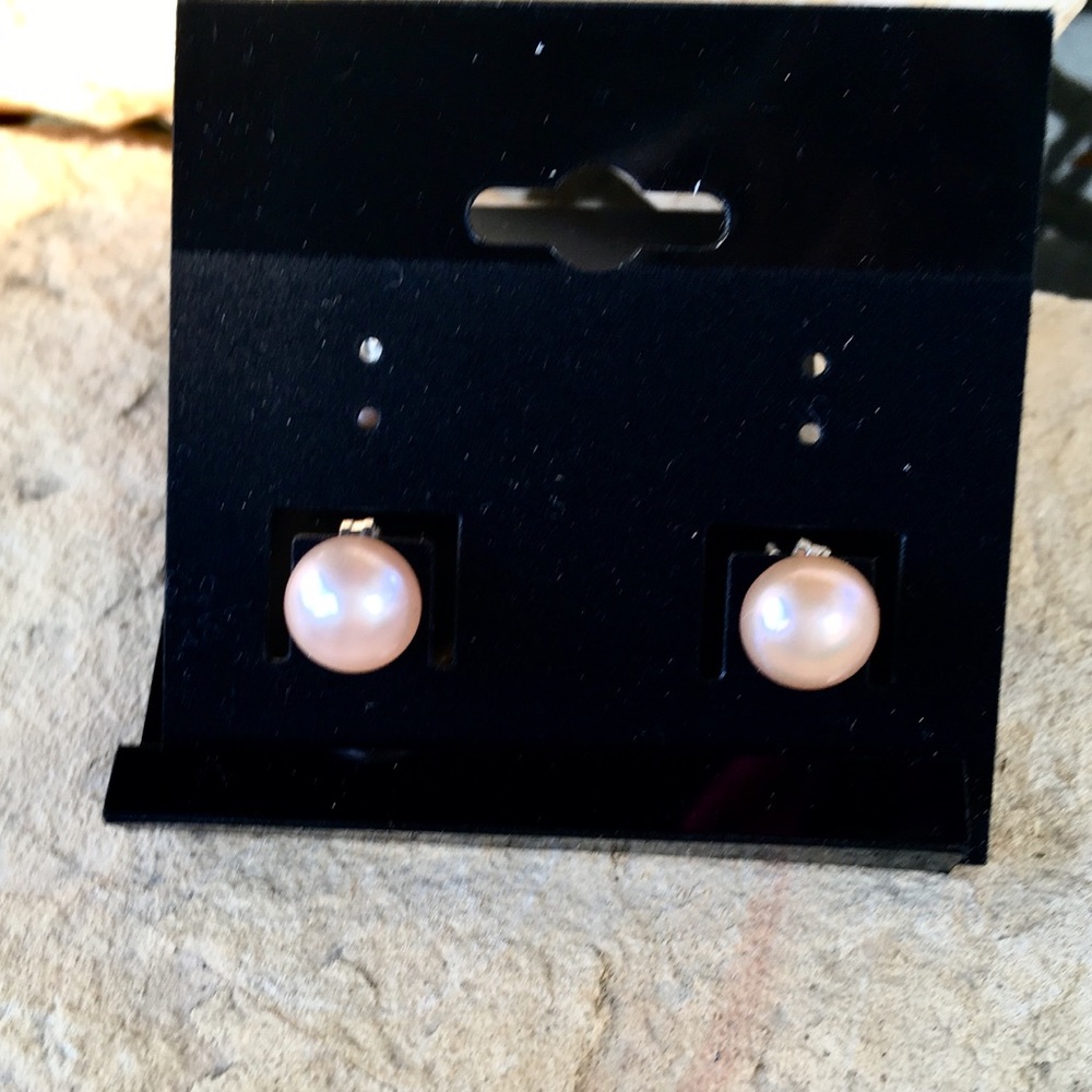 Blush pink freshwater pearl sterling stud earrings